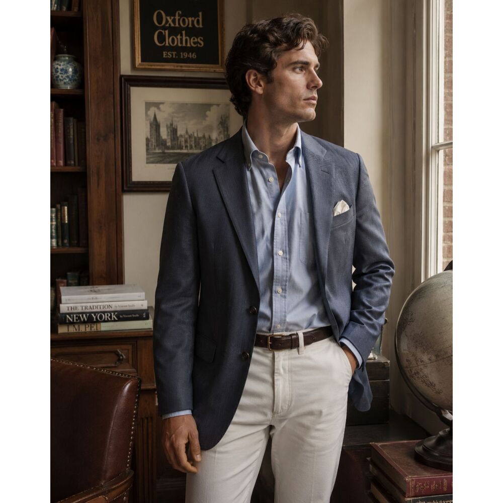Vintage Oxxford Clothes Neiman Marcus Blue Silk Blazer Sports Coat Mens Size 44